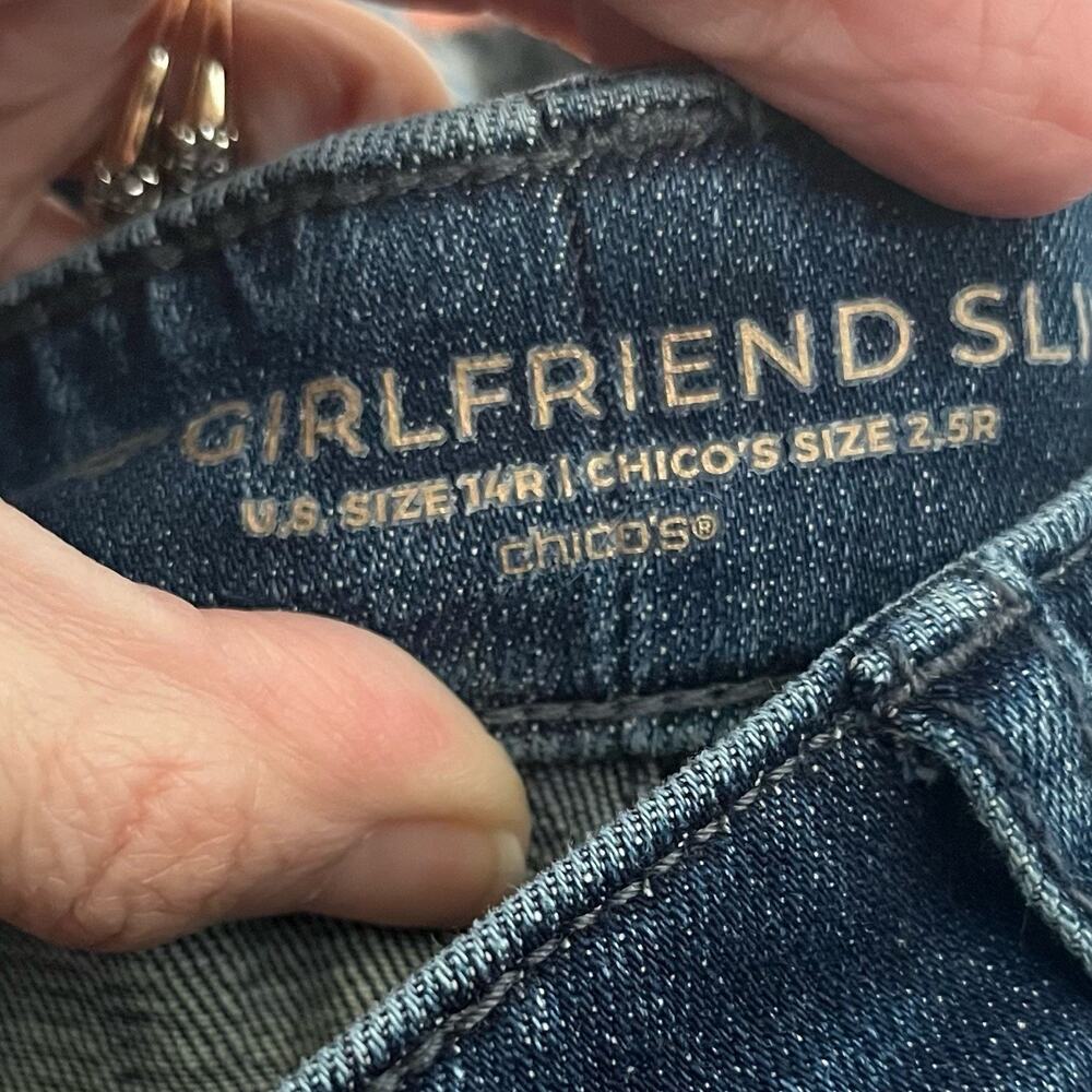 Chico's Dark Blue Cropped Jeans with Embellished Cuffs - Picture 7 of 10